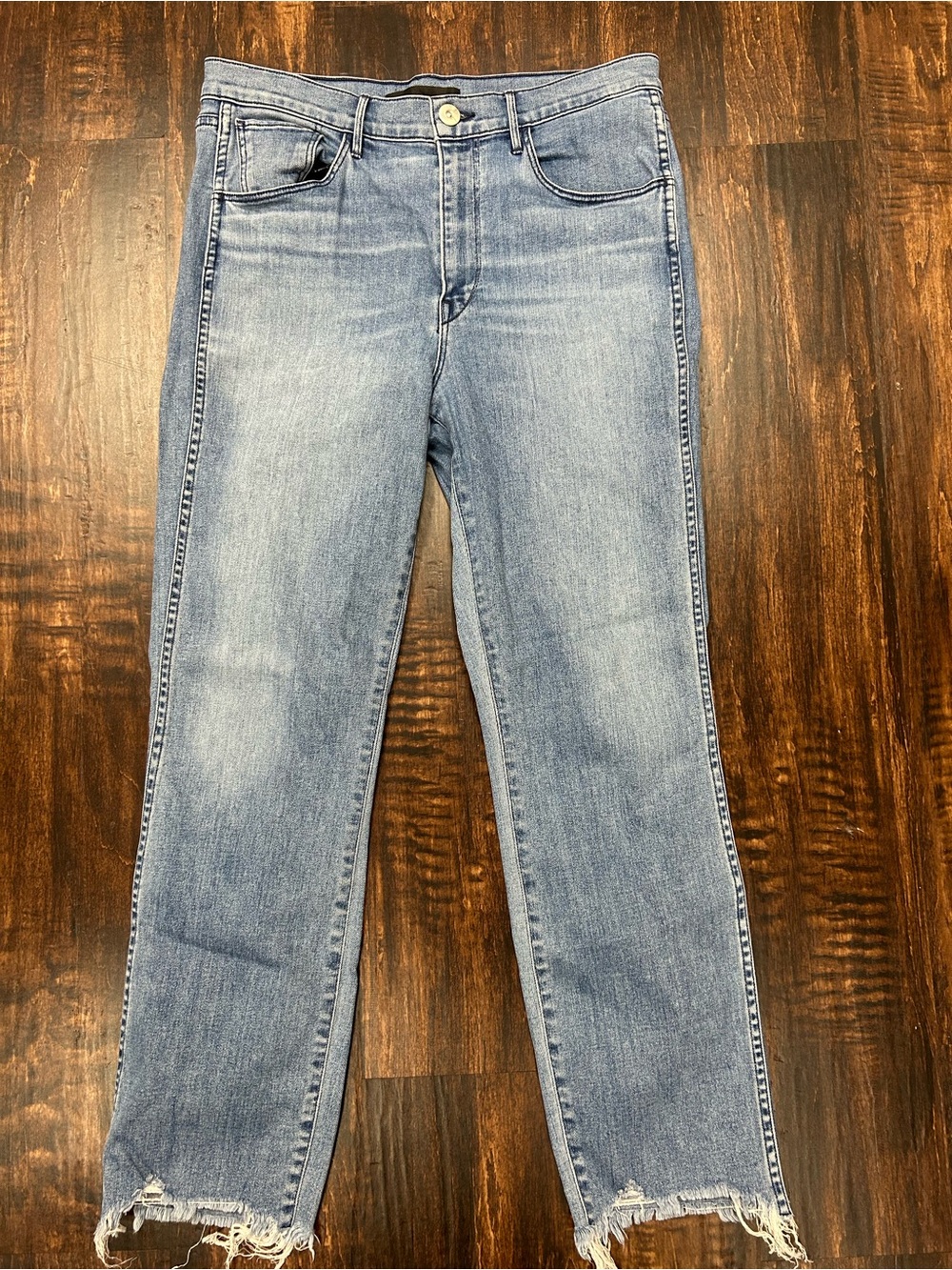 3x1 NYC Size 30 Distressed Raw Hem Straight‎ Leg Jeans Light Wash Premium Denim